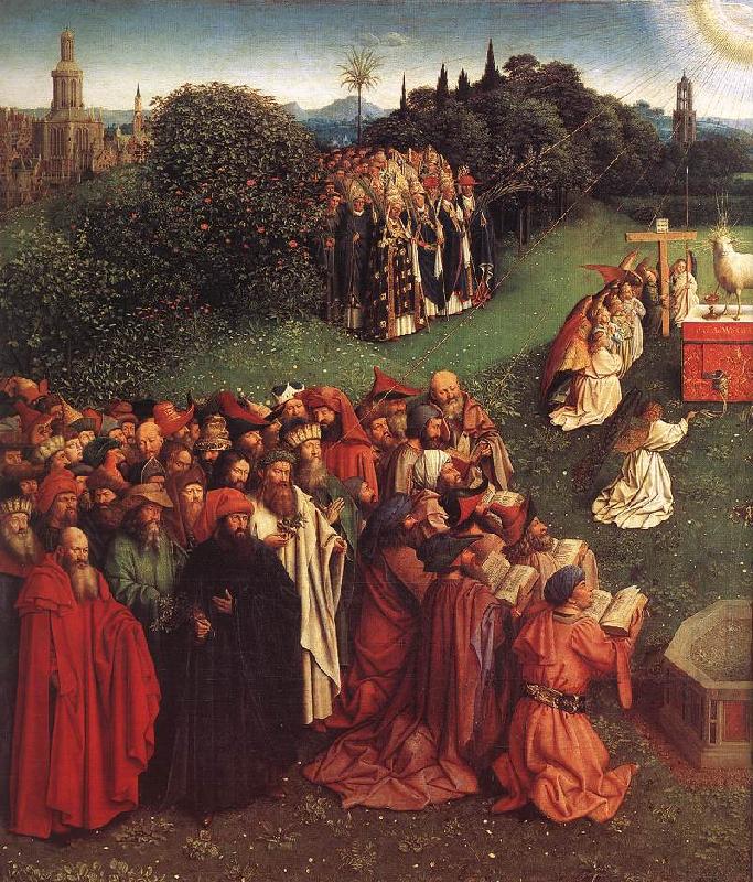 EYCK, Jan van The Ghent Altarpiece: Adoration of the Lamb (detail) France oil painting art